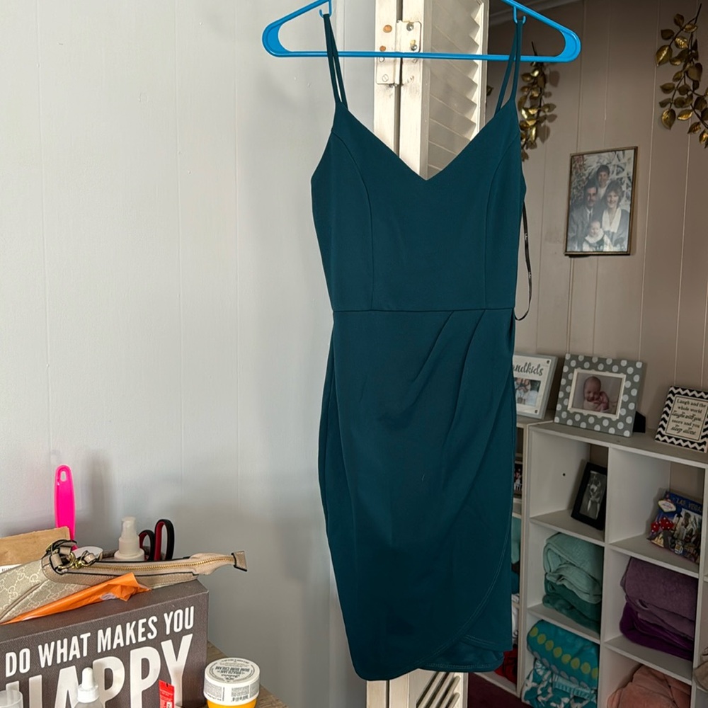 Lulu's Teal Spaghetti Strap Mini Dress
